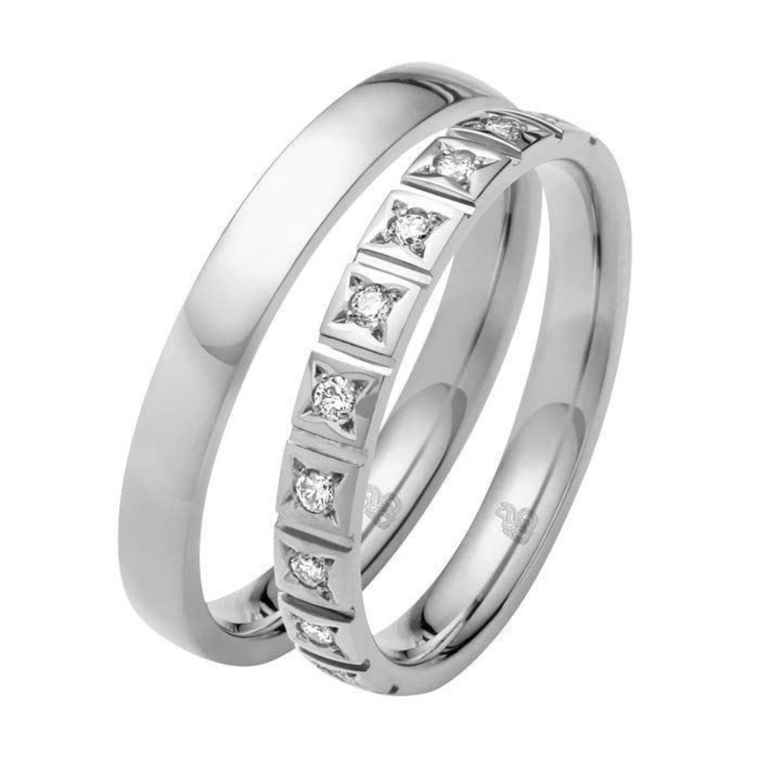 Giftering & diamantring 0,15 ct W-Si i hvitt gull 14kt, 3 mm -11035090 0000 -1035090 0000