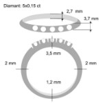 Alliansering i hvitt gull med 5 diamanter - 8505015