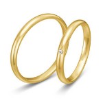 Gifteringer i gult gull 14 kt 2,5 mm med diamant - 48043110