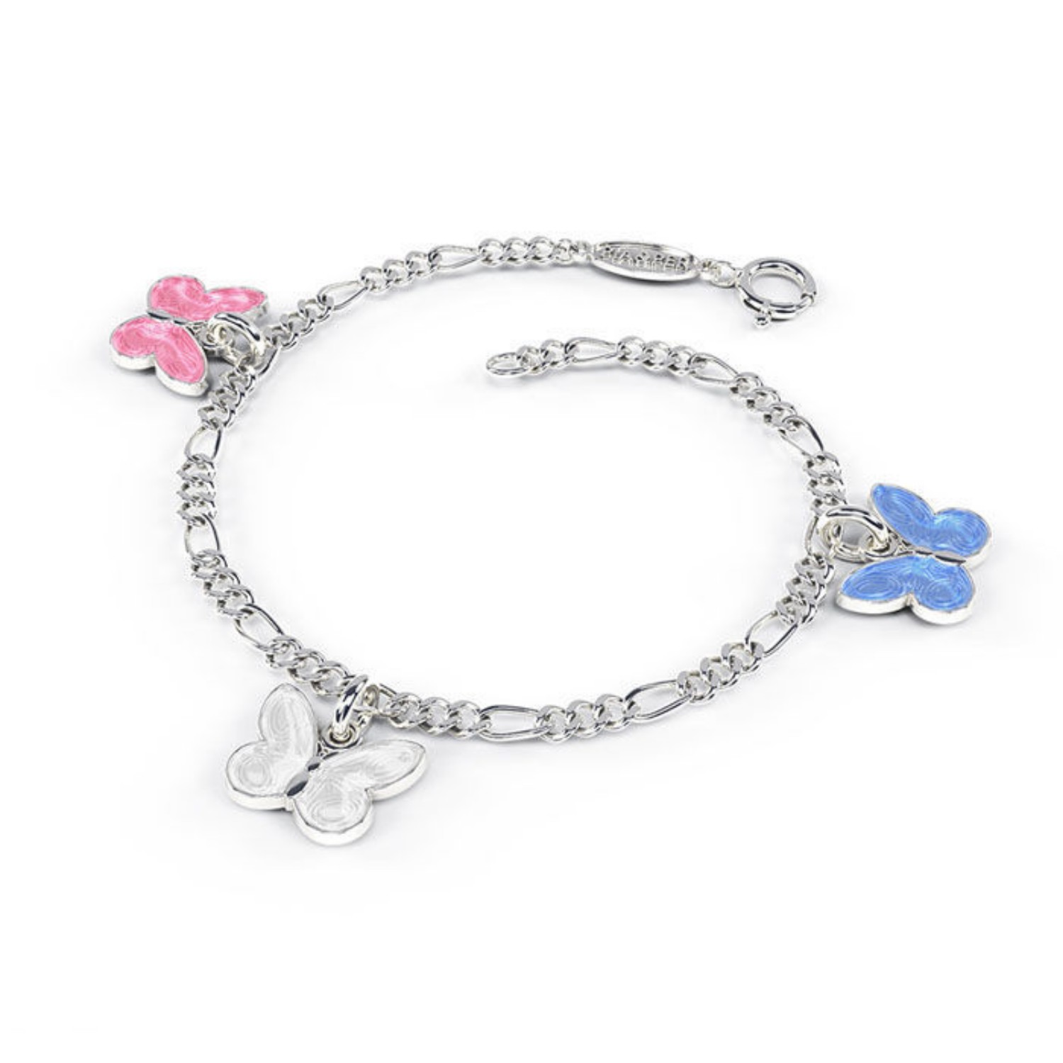 Charms-armbånd i sølv - Rosa, hvit, lys blå sommerfugler - 32504