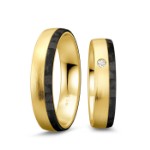 Gifteringer i gult gull med carbon og diamant - 4806505
