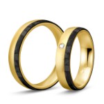 Gifteringer i gult gull med carbon og diamant - 4806505