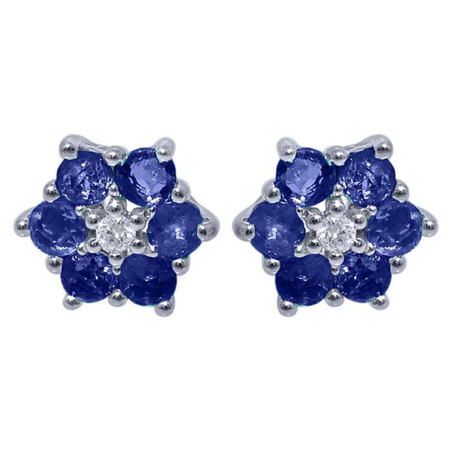 Diamantøredobber  i gull 14 kt med 0,02 ct W-SI og safirer -32057316