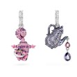 Swarovski øredobber Alice in Wonderland drop Asymmetrical design, Cat and teapot, Multicolored, Rhodium plated - 5682806