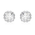 Swarovski øredobber Birthstone stud Square cut, April, White, Rhodium plated - 5661957