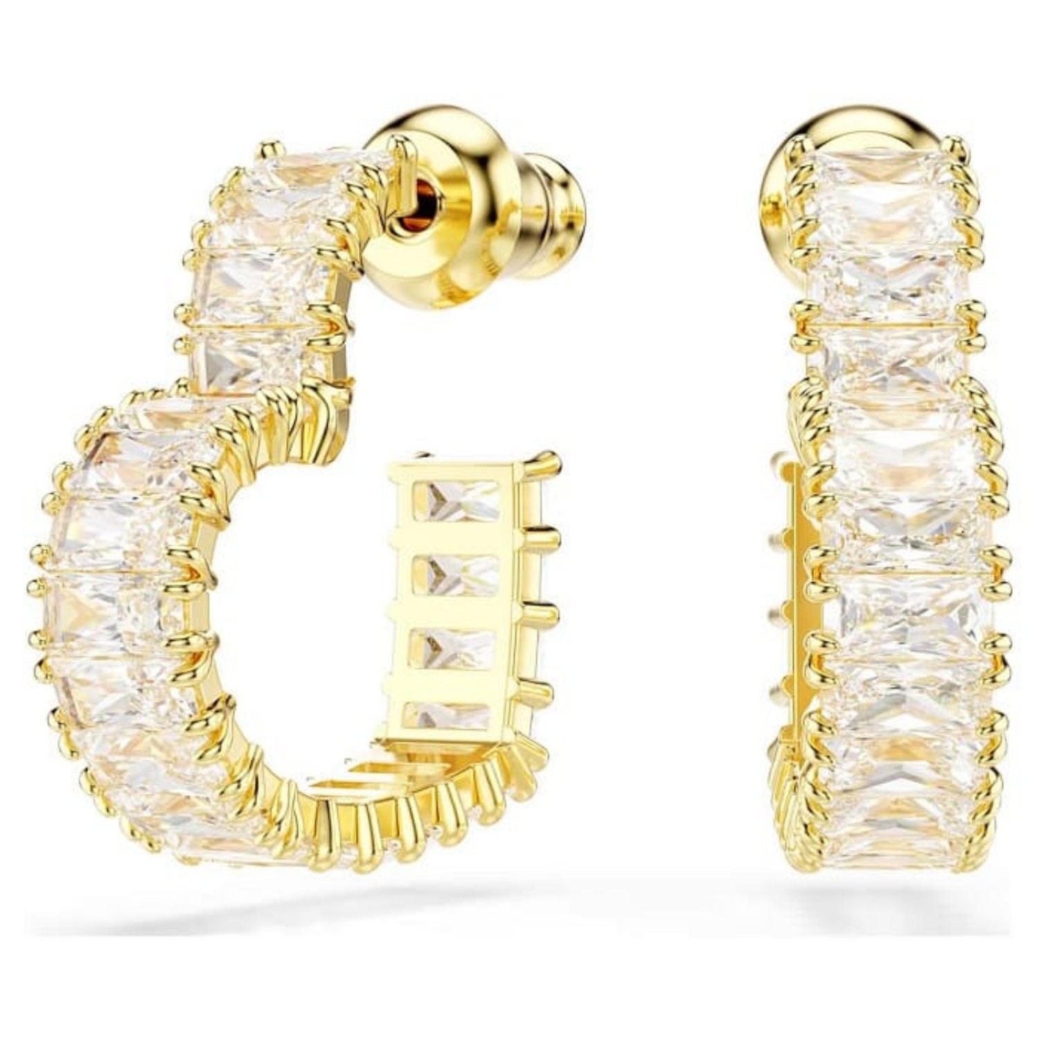 Swarovski øredobber  Matrix hoop earrings Baguette cut, Heart, Small, White, Gold-tone plated - 5693512