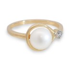 Gullring i gull 14kt med perle og 0,08 ct TW-Si - COC5071033