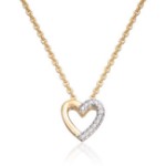 Diamantsmykke  Hjerte i 14K gult gull med rhodinerte detaljer 0,11ct WSI - 27516