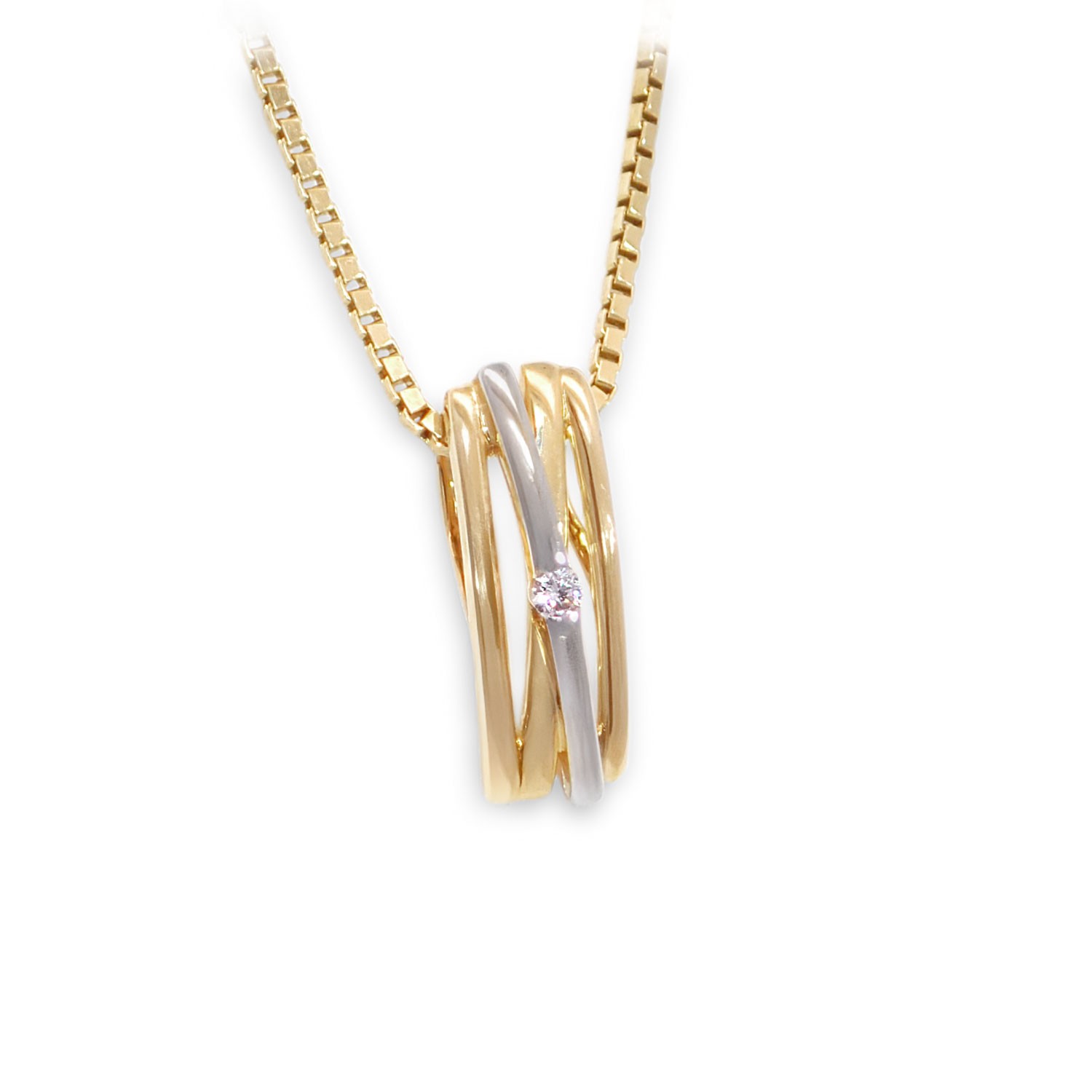 Diamantsmykke i 14kt gull med diamanter 0,02ct W-P1, tofarget - bur2150