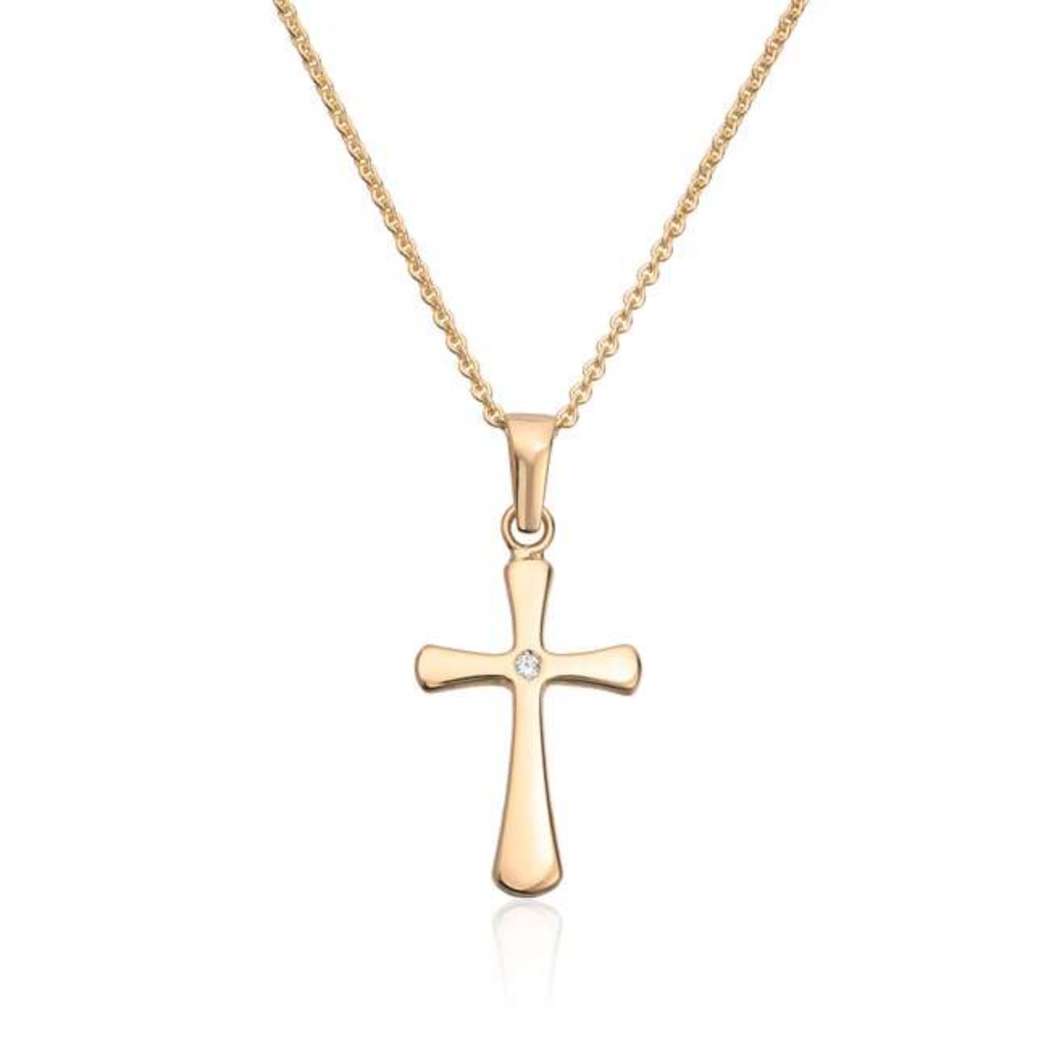 Smykke kors i gult gull  med diamant 0,01ct WSI - 27425
