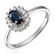 Diamantring Rosett i hvitt gull med safir og 0,16ct W-SI - 57286