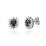 Diamant øredobber Rosett i gull 14 kt med 0,28 ct W-SI og  safir - 47353