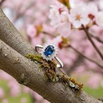 Diamantring Rosett i hvitt gull med safir og 0,16ct W-SI - 57286