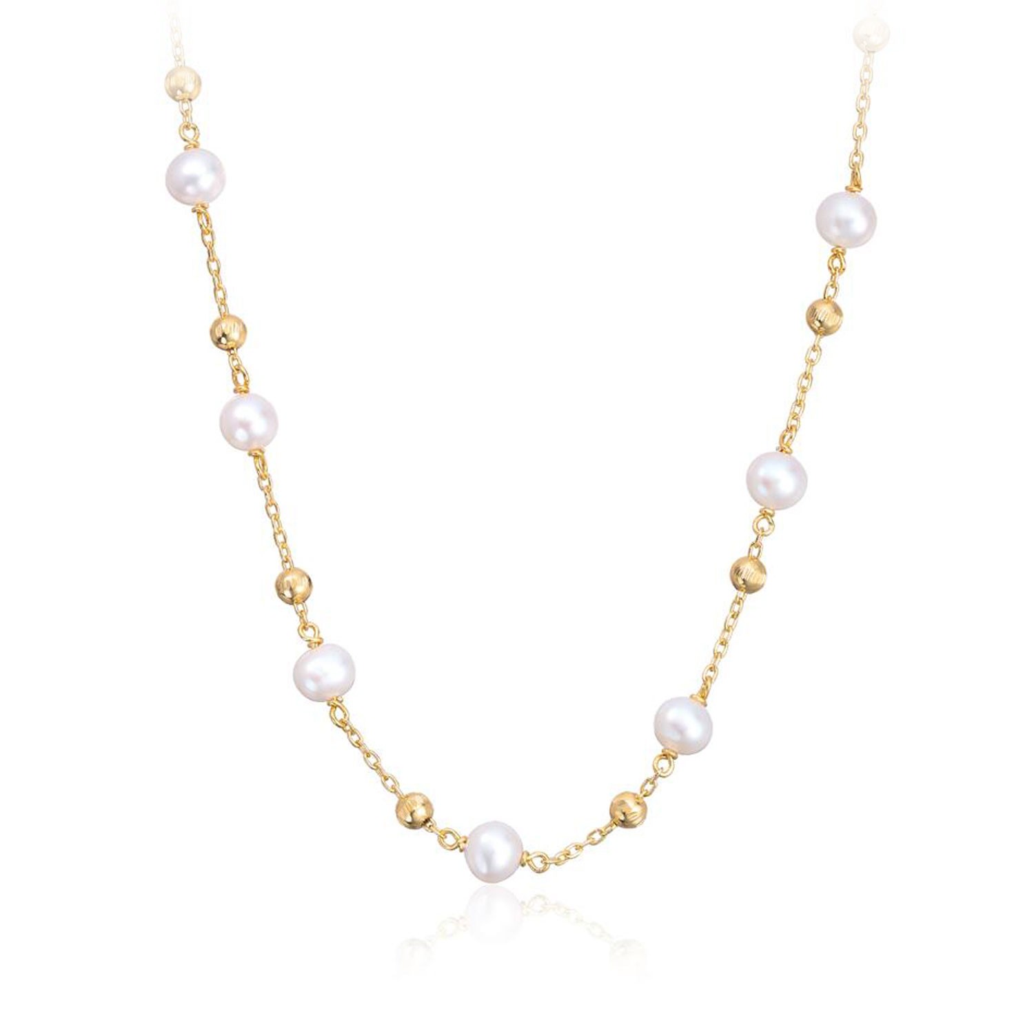 Kjede FV perle i sølv forgylt, 6 mm /45 cm - 3019245