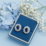 Diamant øredobber Rosett i gull 14 kt med 0,28 ct W-SI og  safir - 47353