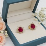 Gulløredobber med diamanter 0,15ct TW-SI og rubin - BUR34515910dr