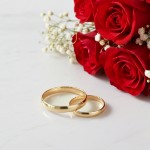 Giftering i gult gull 14kt, 3 mm, modell 167. RUBIN - 1230