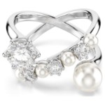 Swarovski Matrix cocktail ring Crystal pearl, Round cut, White, Rhodium plated - 5714378