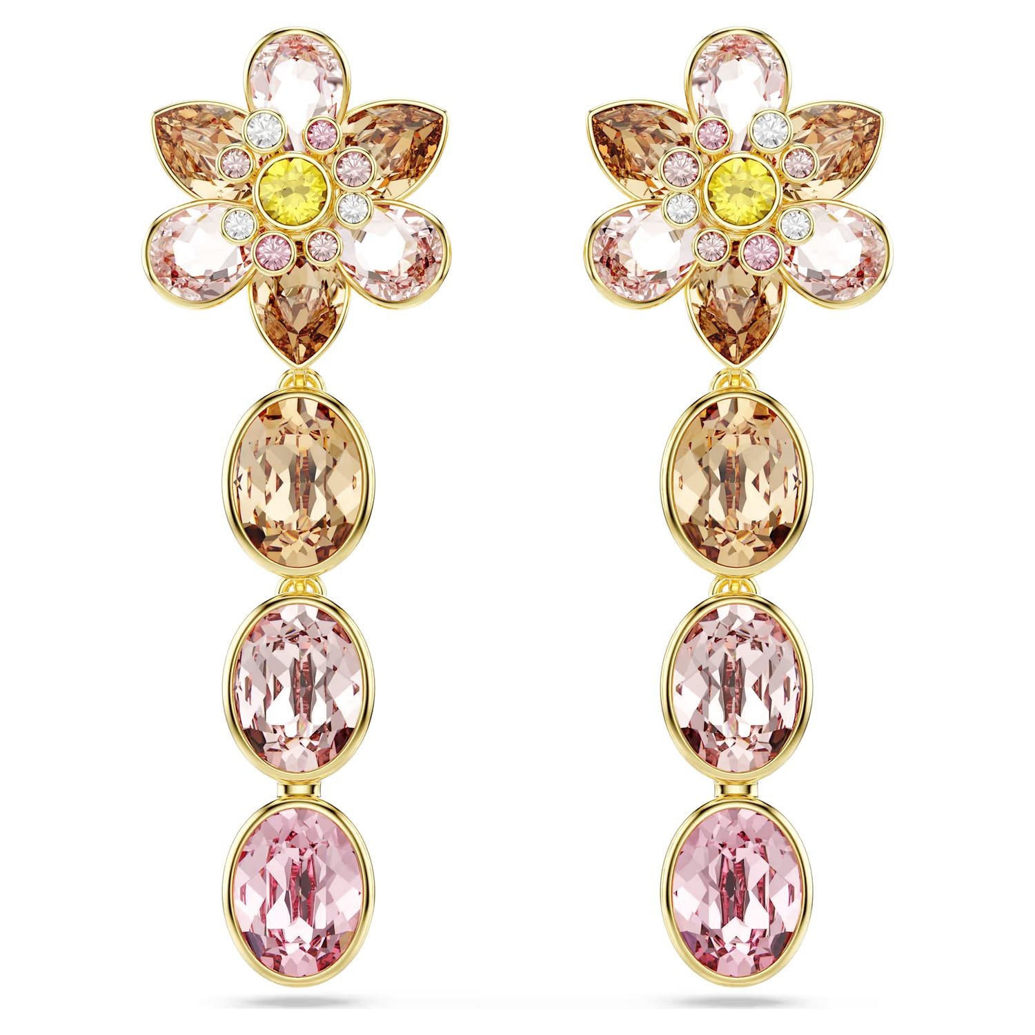 Swarovski Idyllia drop earrings Mixed cuts, Flower, Multicolored, Gold-tone plated - 5732381