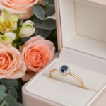 Diamantring i gult gull 14kt med 0,07ct WSI og safir - 57577