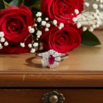 Diamantring i gull 0,12 ct W-SI og rubin-5702860