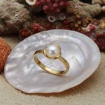 Gullring i 14 kt gult gull med ferskvannperle - BUR511011