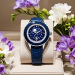 Swarovski klokke Octea Moon watch Swiss Made, Moon, Leather strap, Blue, Stainless steel - 5677494