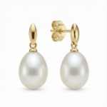 Øredobber i gult gull 14kt med ferskvannperler - Bur711148