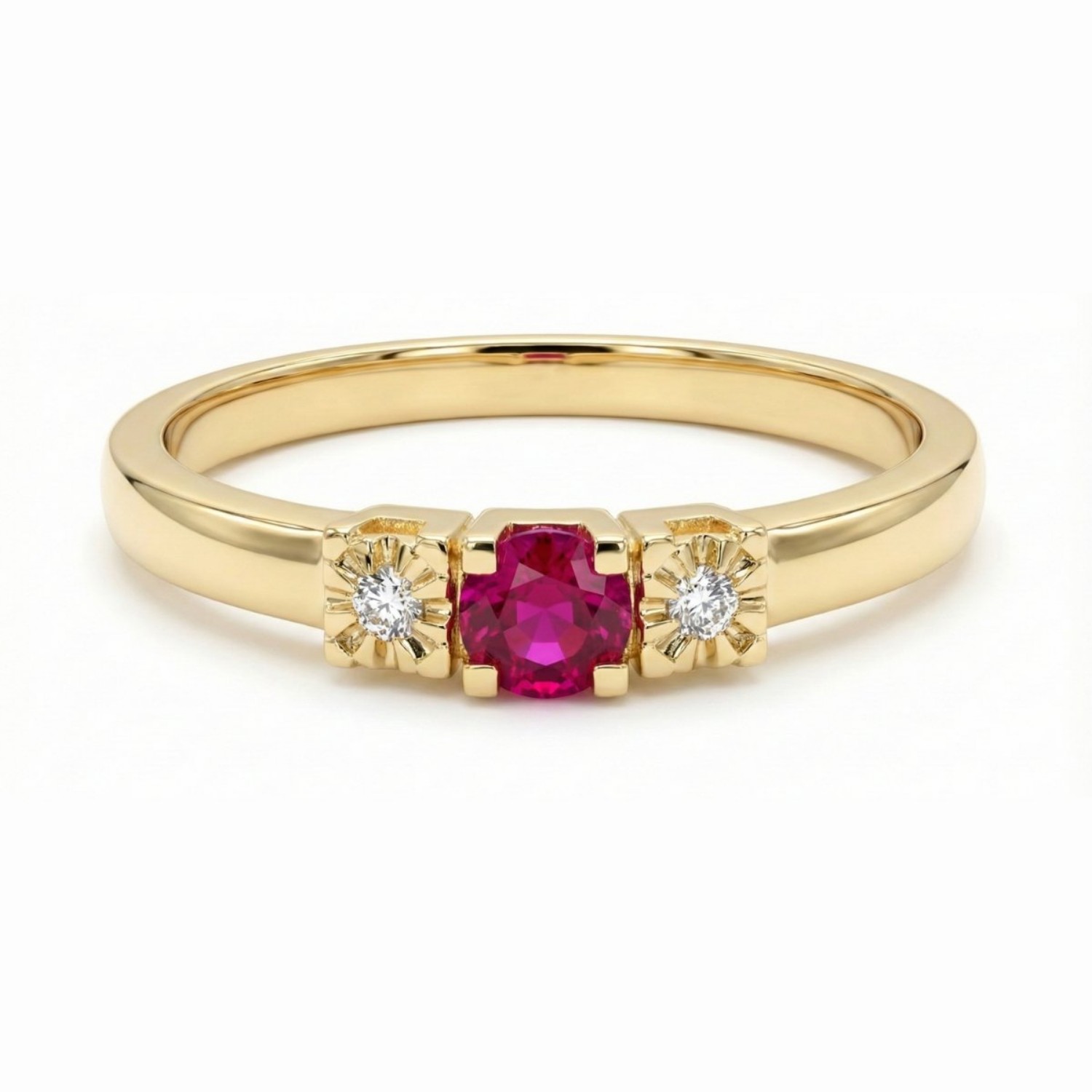 Diamantring i gult gull 14kt med rubin og 0,013 ct TW-Si - COC5000473rub