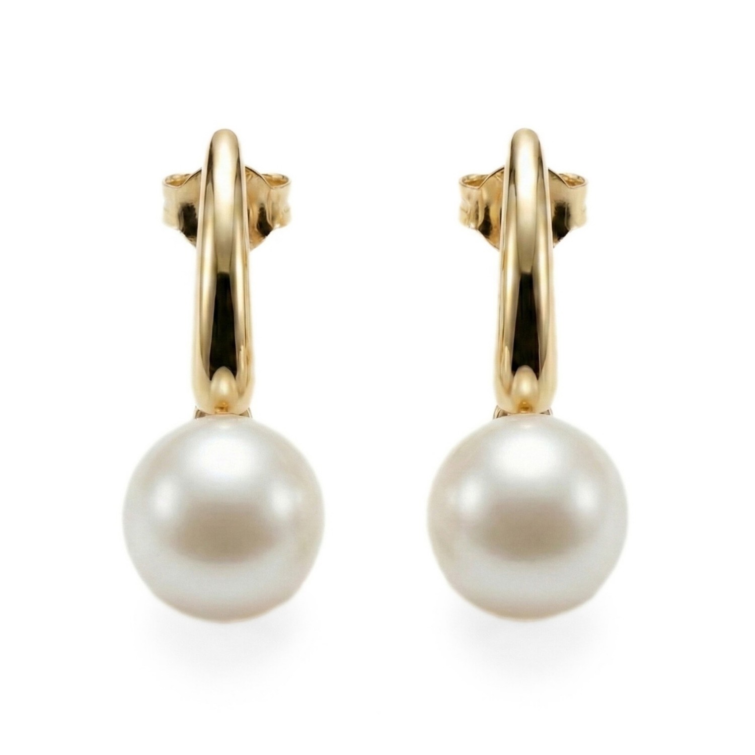 Øredobber i gult gull 14 kt med ferskvannsperler 8 mm - coc003742050