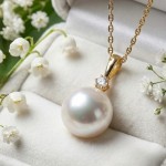 Diamantsmykke i gult gull med 0,03ct W-Si og perle Fv.p. 8.5-9 mm - Bur221120