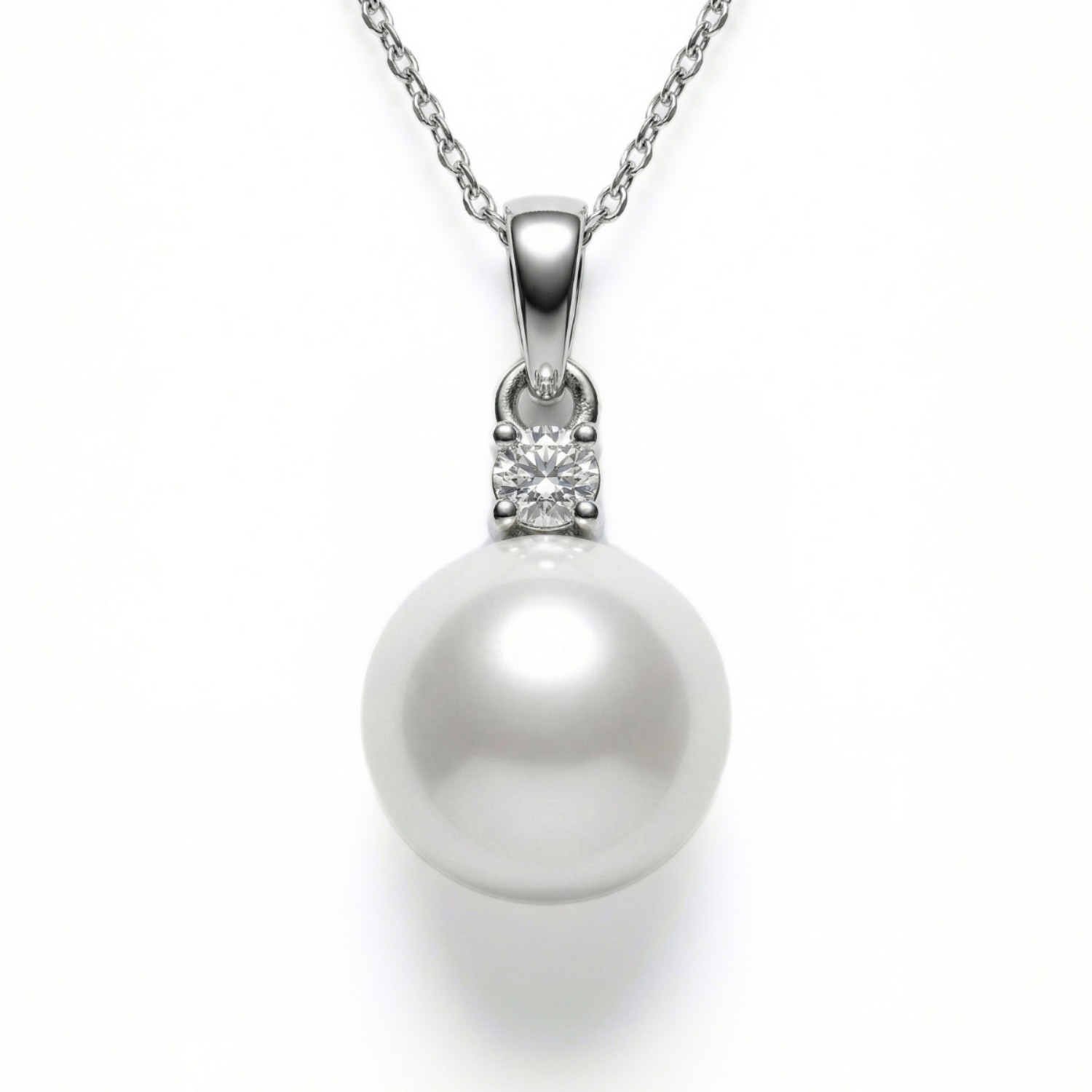 Gullsmykke med perler 10-10,5mm og diamanter 0,10ct W-Si - Coc4000142