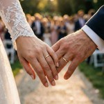 Giftering i gult gull 14kt, 3 mm/1,3 mm. RUBIN - 1830