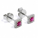 Diamantøredobber i gull 18 kt med 0,12 ct W-SI og rubin-750012