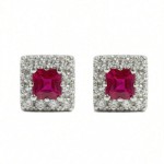 Diamantøredobber i gull 18 kt med 0,12 ct W-SI og rubin-750012