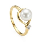 Gullring i gull 14kt med perle og 0,08 ct TW-Si - COC5071033