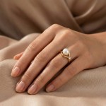 Gullring i gull 14kt med perle og 0,08 ct TW-Si - COC5071033