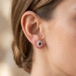 Diamantøredobber i gull 14kt med 0,12 ct W-SI og rubin-27012