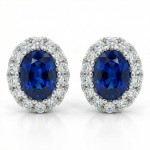 Diamantøredobber i gull 18 kt med 0,11 ct W-SI og safir-7500130