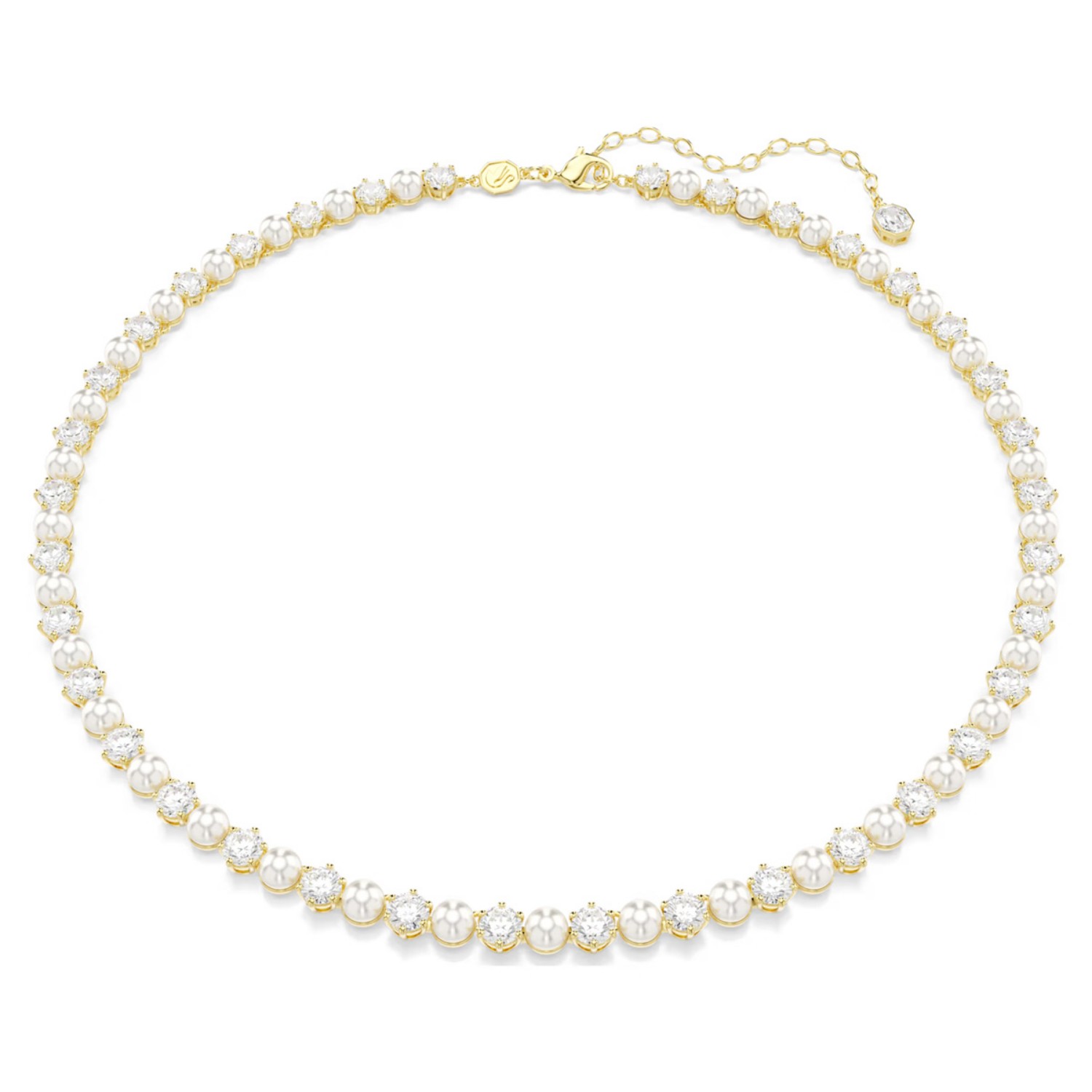Swarovski collier Matrix Tennis necklace Crystal pearl, Round cut, White, Gold-tone plated - 5742039