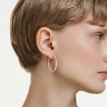 Swarovski øredobber Matrix hoop earrings Round cut, White, Gold-tone plated - 5750620