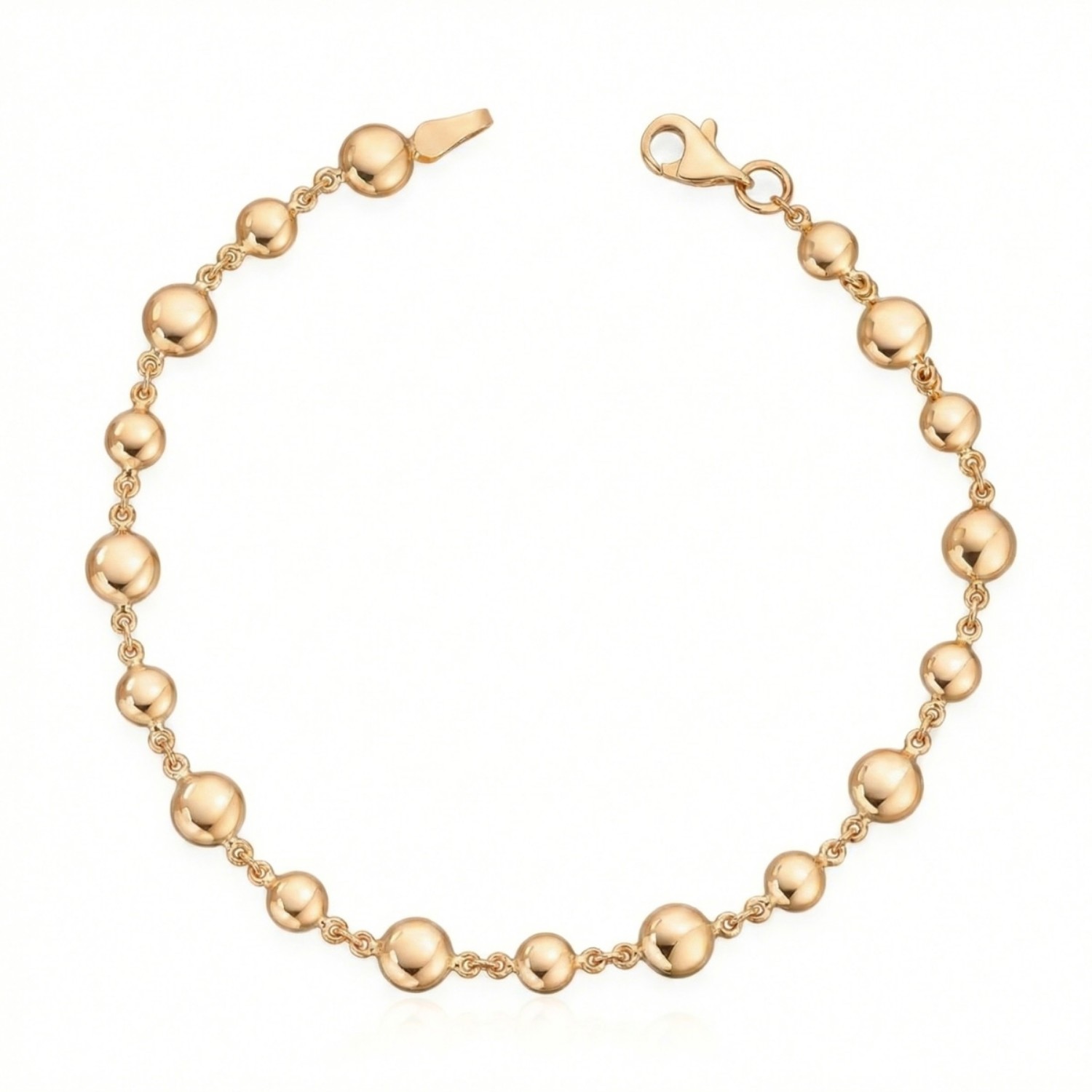 Armbånd med flate kuler i gult gull 14kt, 19 cm - 16998
