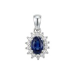 Diamantsmykke Rosett med 0,14ct WSI og safir i hvitt gull 14 kt - 2722