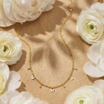 Kjede i forgylt sølv Figaro med hvite sommerfugler og dråper - 865803