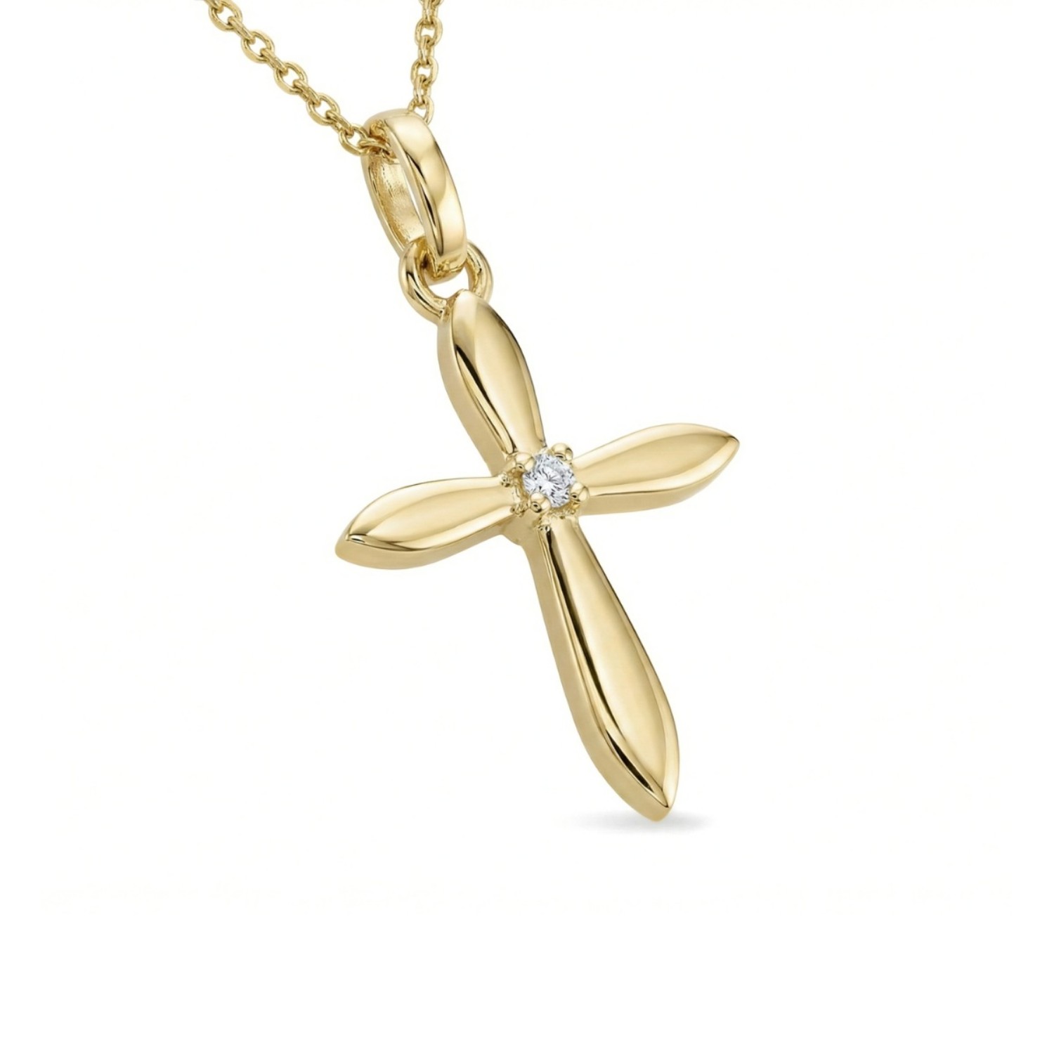 Kors i gull 14kt med 0,01ct W-P - Bur310714