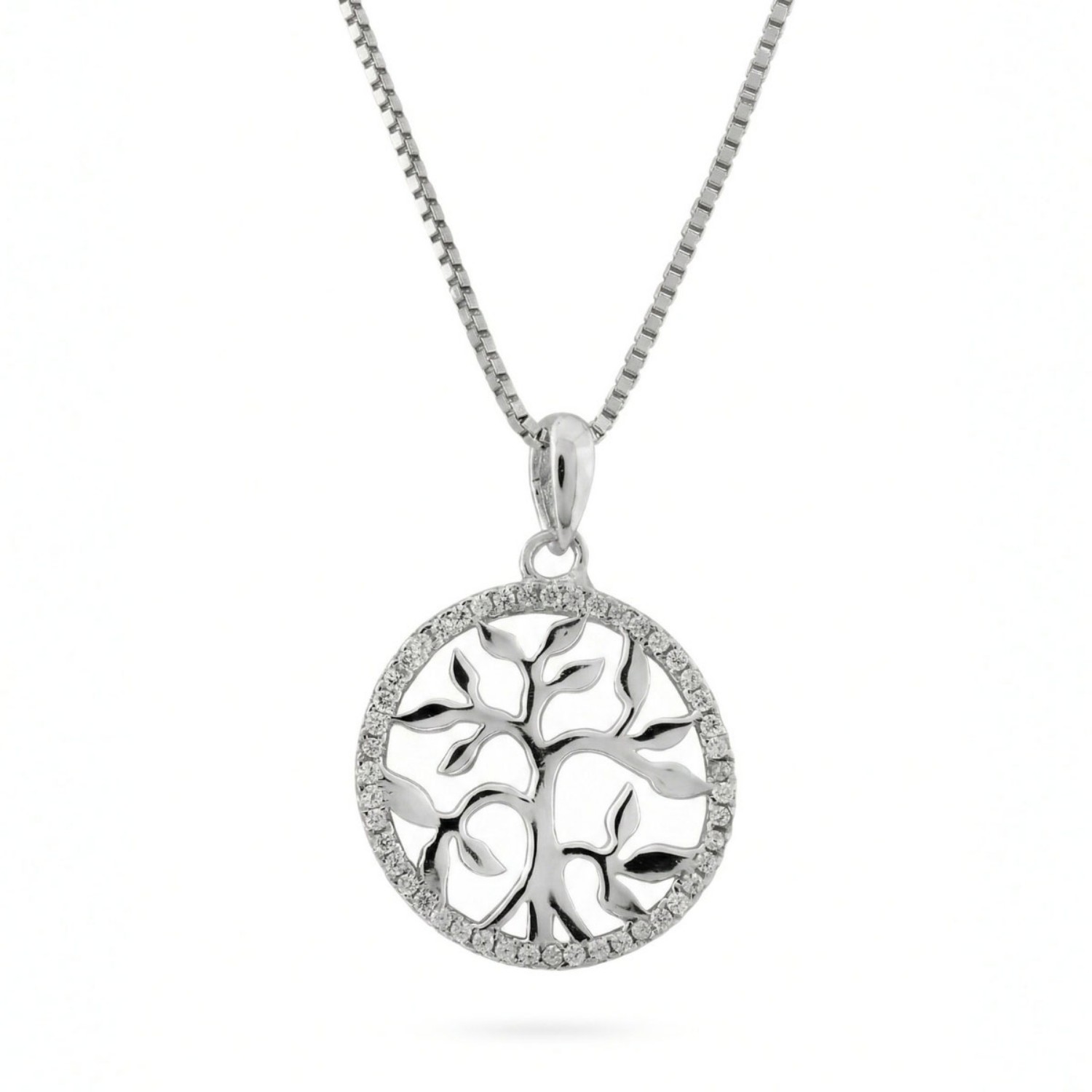 Livets tre i sølv med zirkonia - 2986542