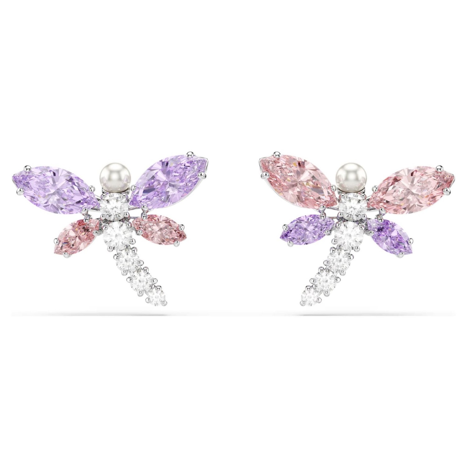 Swarovski øredobber Ariana Grande x Swarovski stud earrings Mixed cuts, Dragonfly, Multicolored, Rhodium plated - 5737371