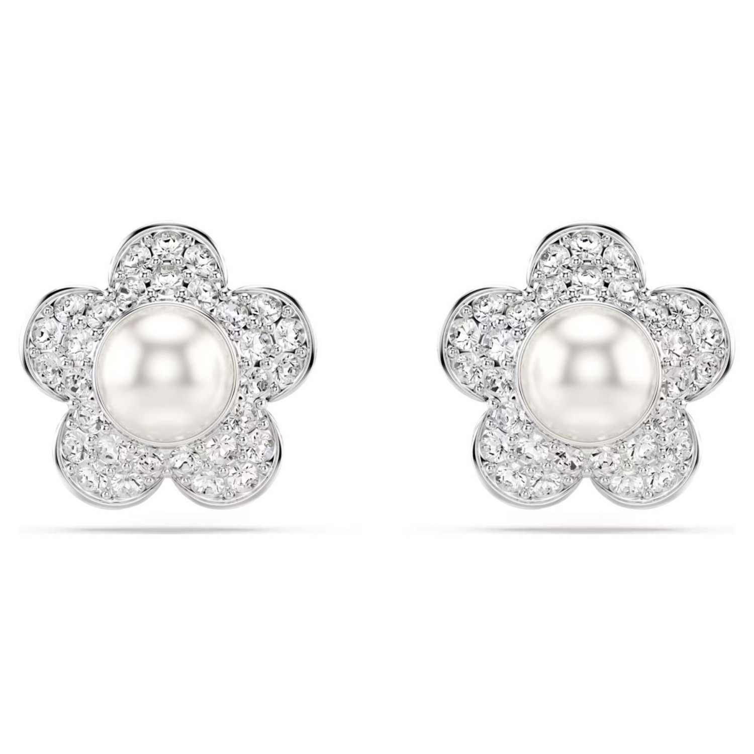 Swarovski øredobber Ariana Grande x Swarovski stud earrings Crystal Pearl, Round cut, Flower, White, Rhodium plated - 5756098
