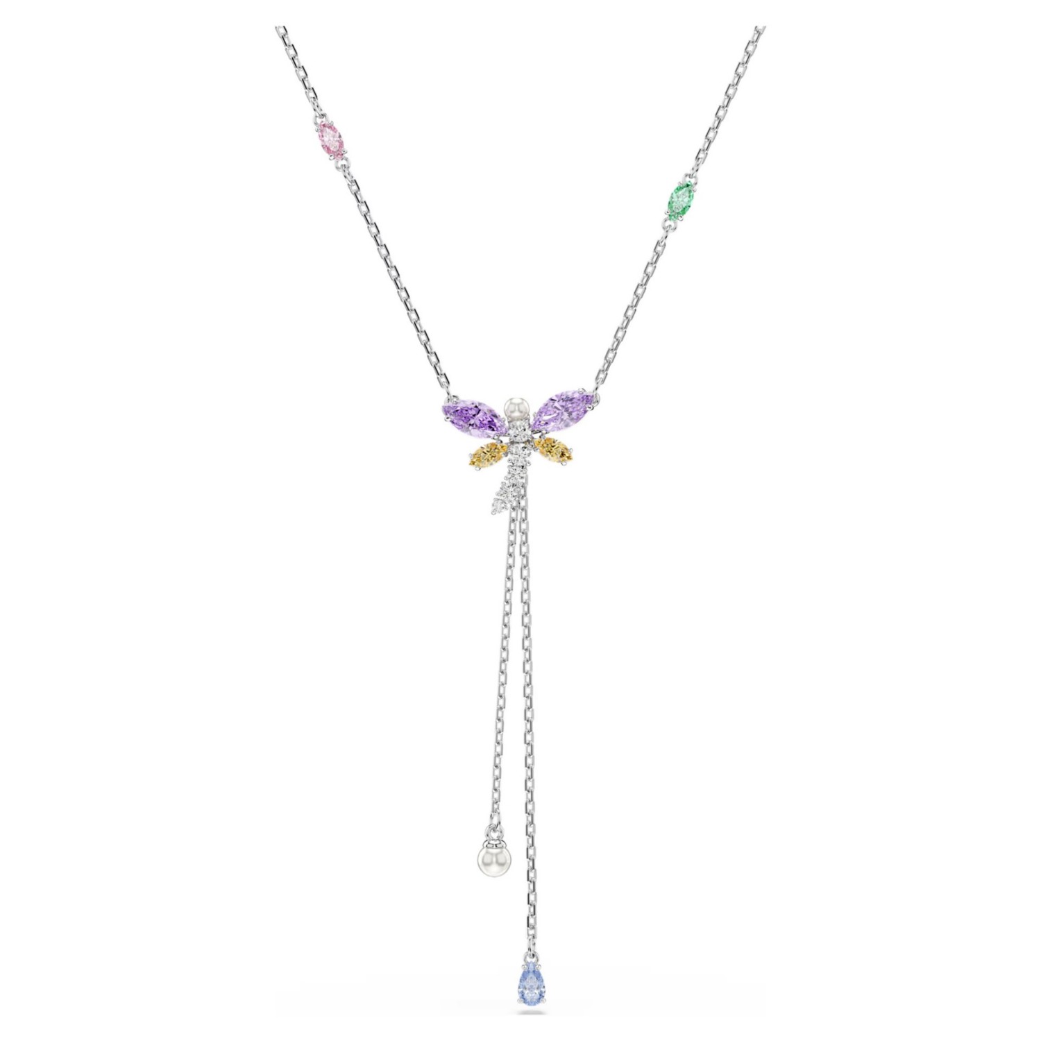 Swarovski collier Ariana Grande x Swarovski Y necklace Mixed cuts, Dragonfly, Multicolored, Rhodium plated - 5749183