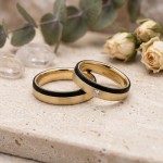 Gifteringer i gult gull med carbon og diamant - 4806505
